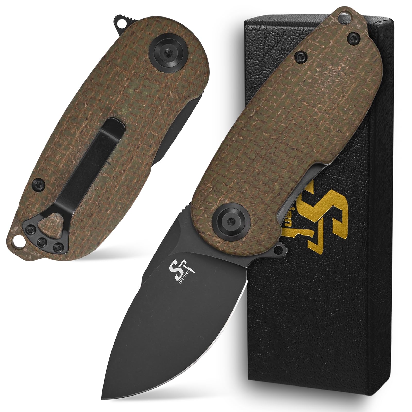 Sitivien front view of closed knife showing compact carry and sleek finish