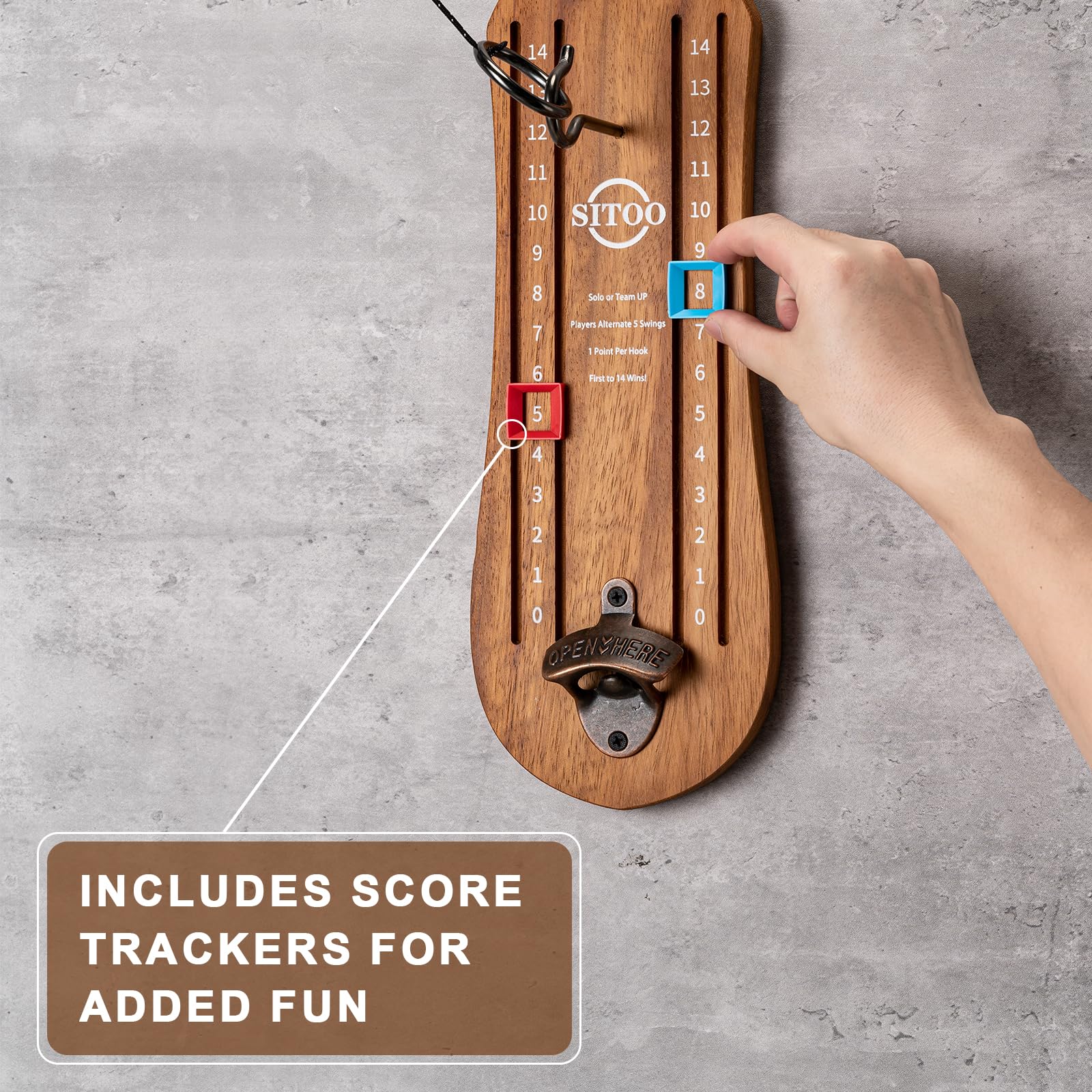 SITOO metal ring detail with attached string illustrating balanced swing and consistent gameplay