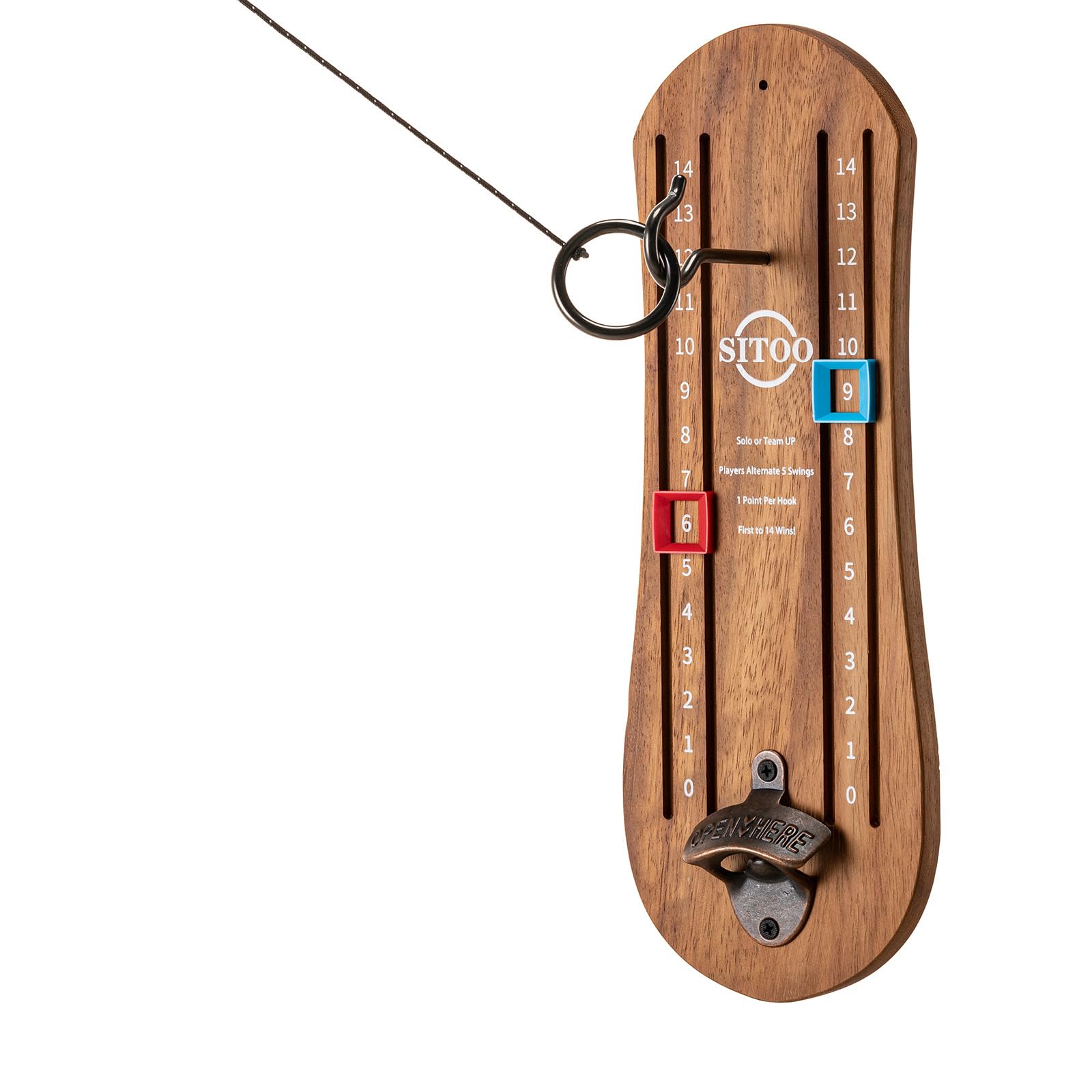 SITOO walnut board front view showing elegant teak finish and centered hook, stylish wall decor benefit