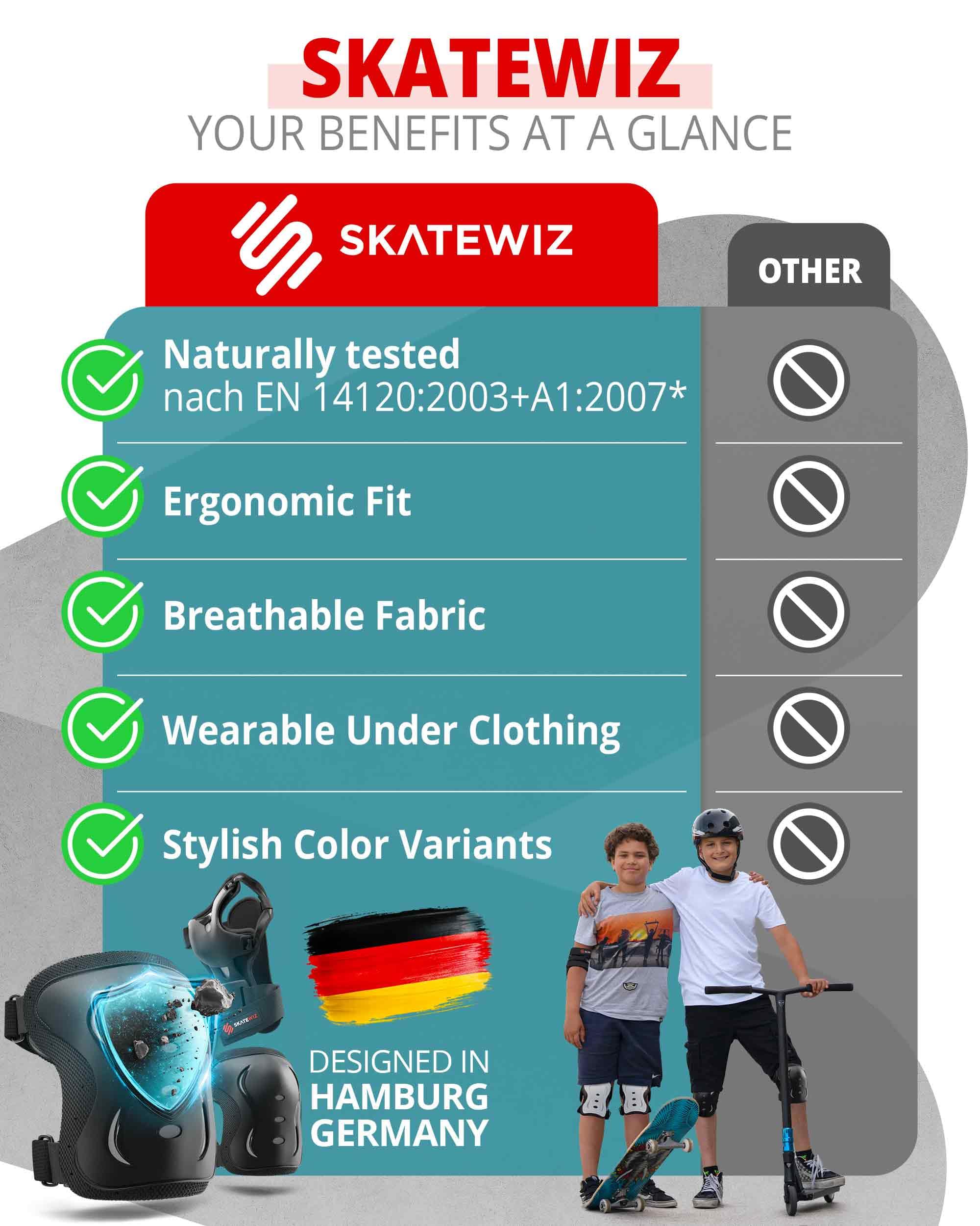 SKATEWIZ pad tucked under pants to show discreet under-clothing wear