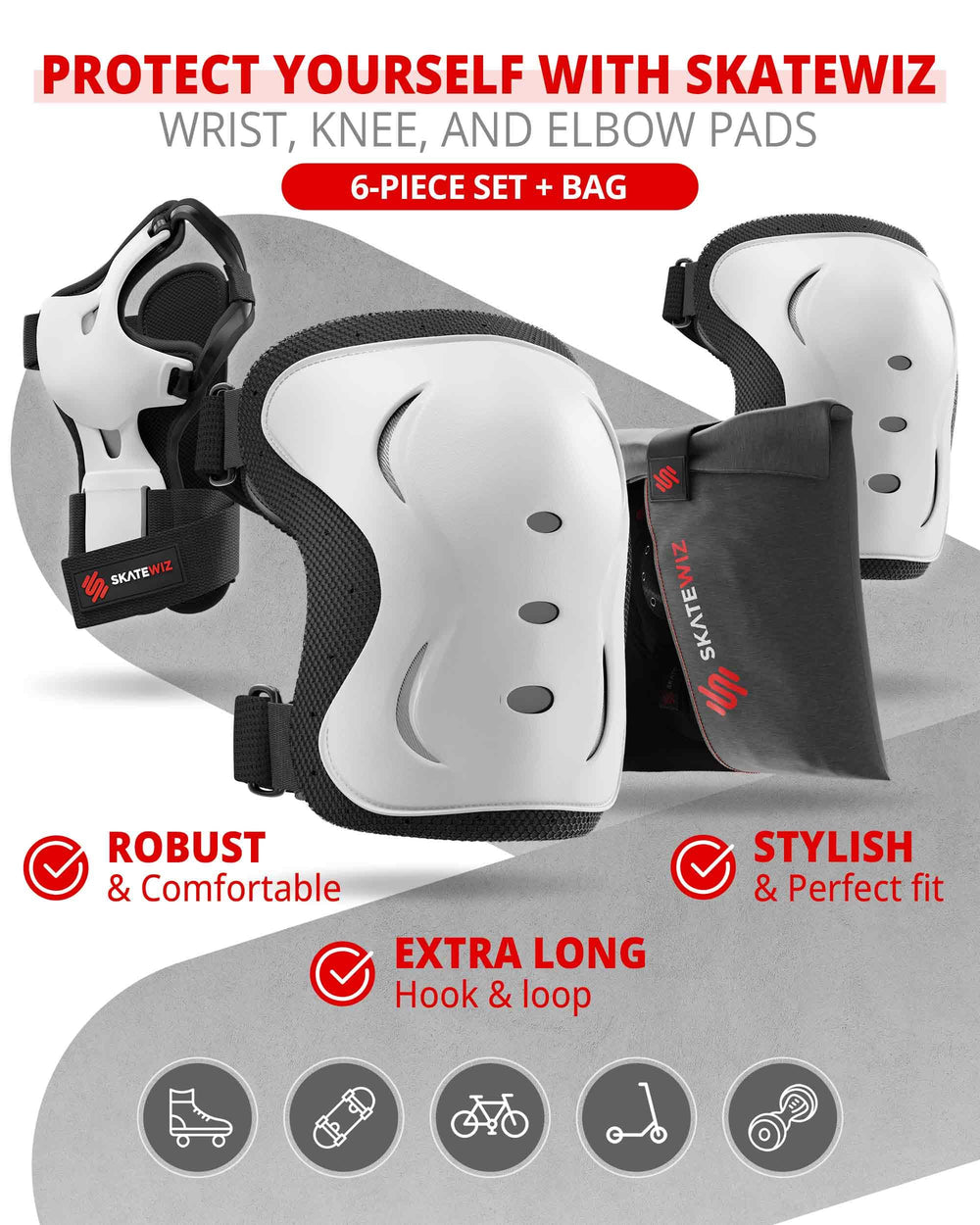 SKATEWIZ wrist guard detail showing splint and straps to stabilize wrists during falls