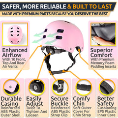 SKITCH helmet size comparison beside ruler illustrating adjustable fit benefits