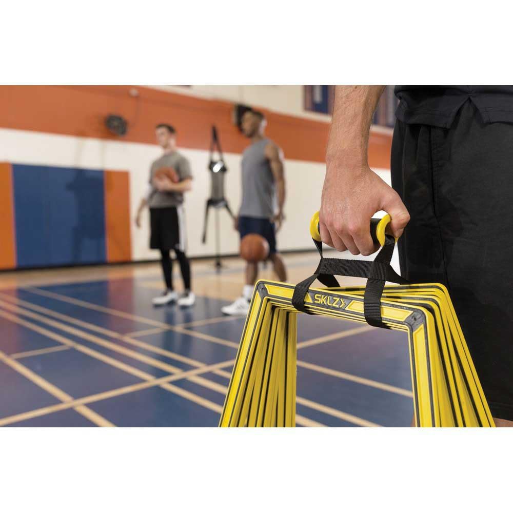 SKLZ stacked trapezoids in carry handle for quick transport benefit