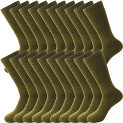 Skyebed front view of ten-pair pack showing green crew socks and clear benefit of quantity