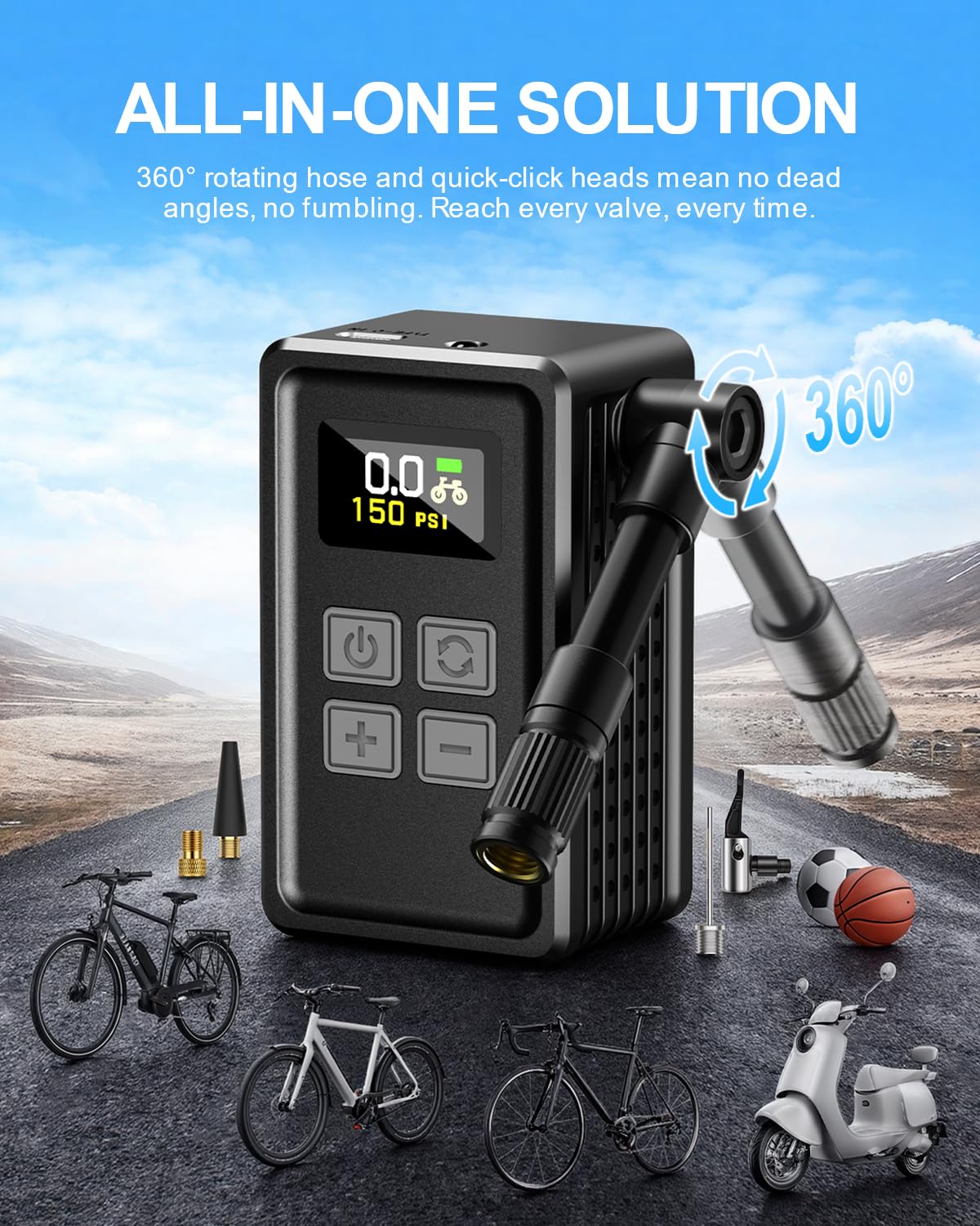 SKYJDM mini bike pump LED lit during night repair improving visibility and safety