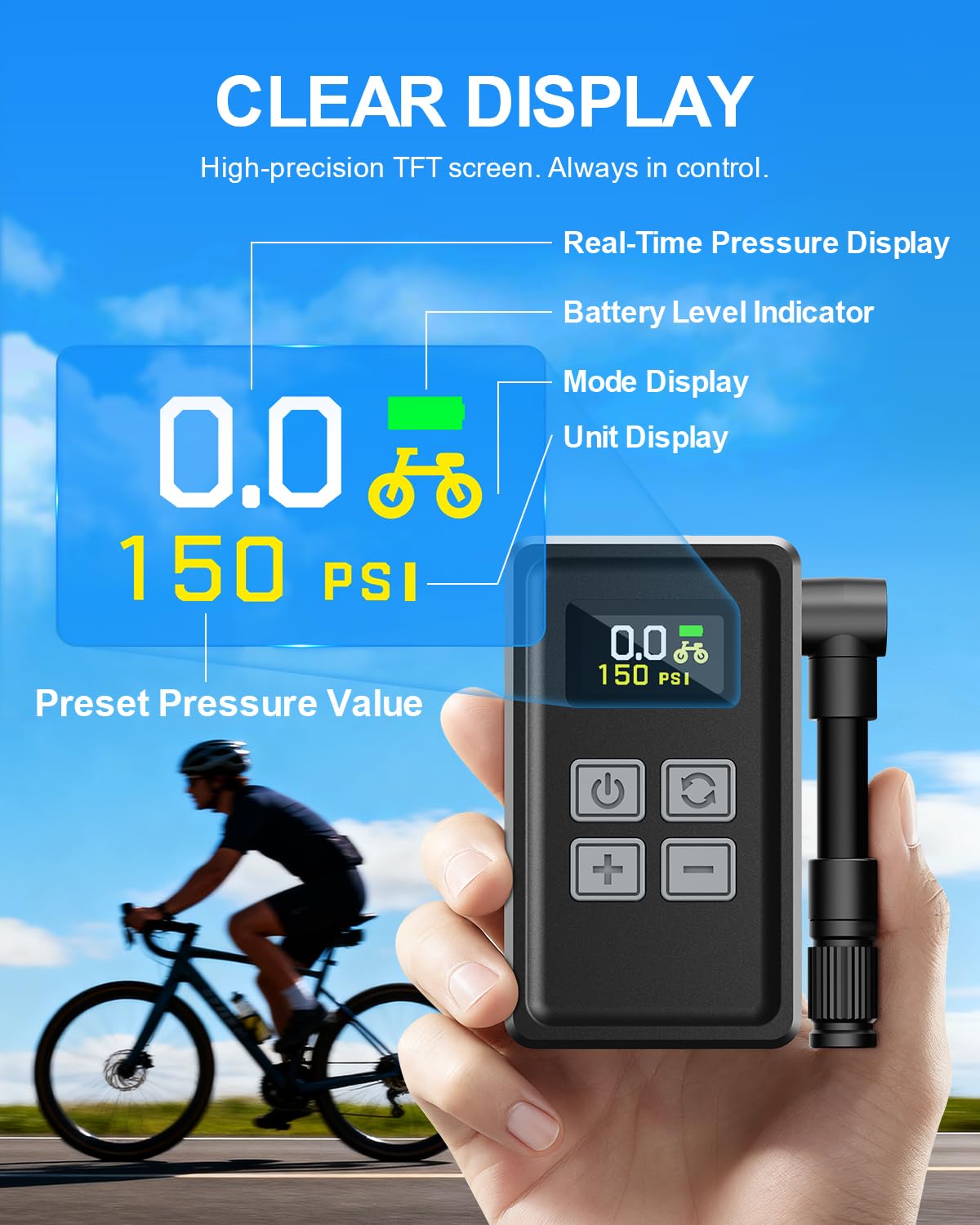 SKYJDM mini bike pump packaged accessories including charging cable and nozzle set for versatility