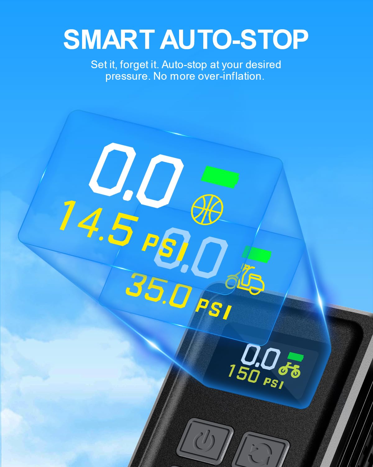 SKYJDM mini bike pump next to a smartphone showing small size for easy carry