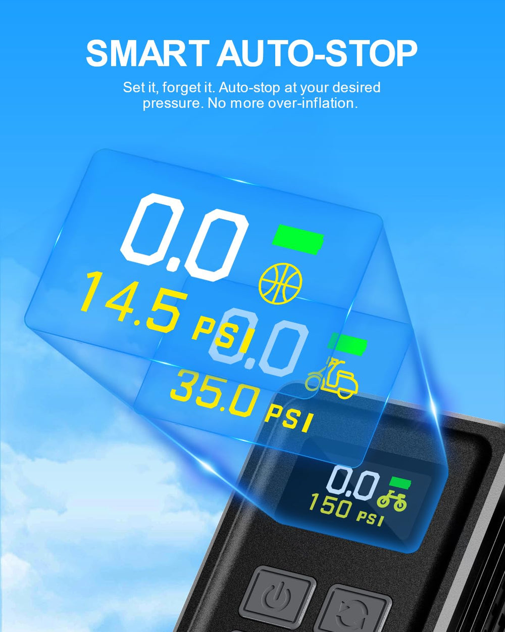 SKYJDM mini bike pump next to a smartphone showing small size for easy carry