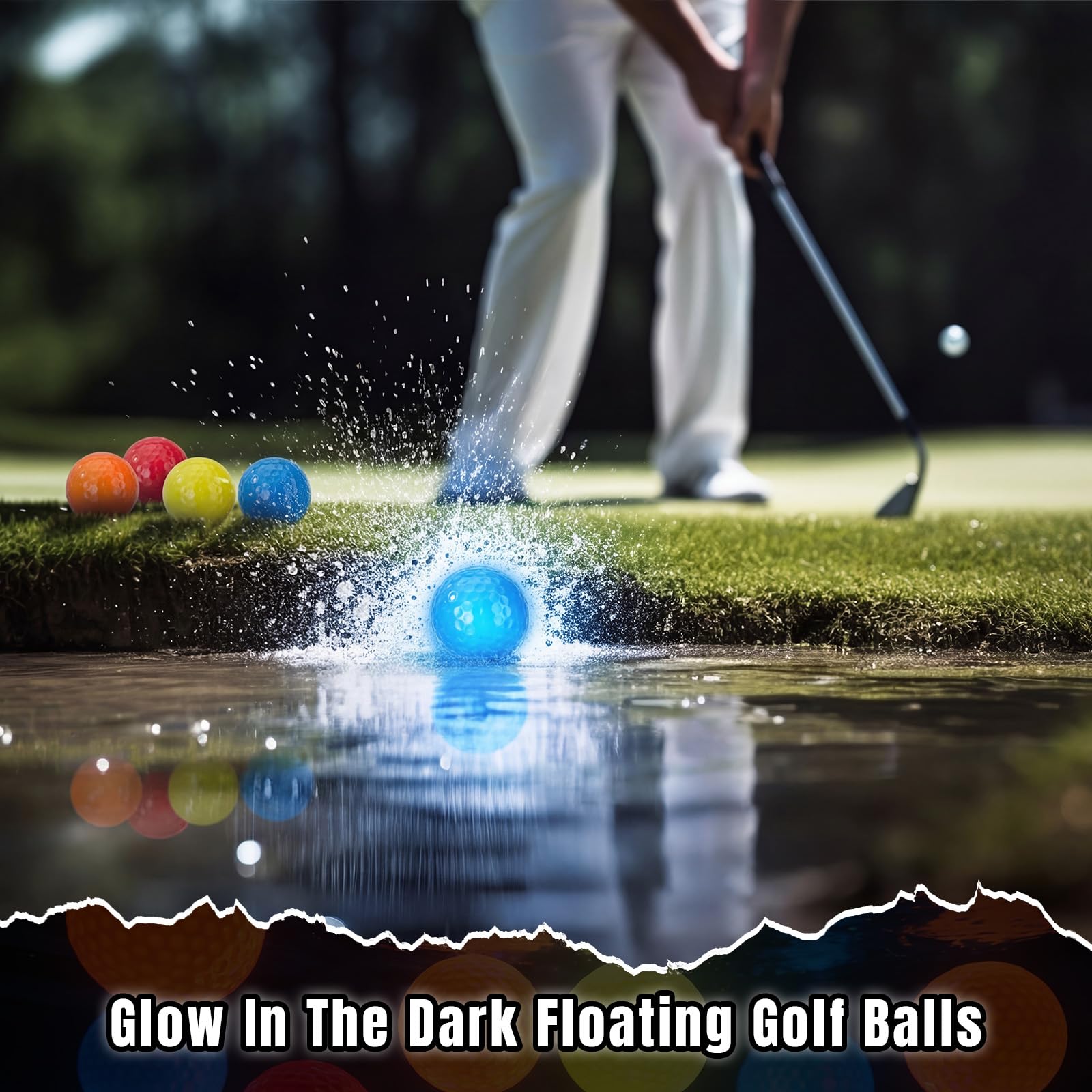 Skylety balls floating on pond surface for simple retrieval and reduced ball loss