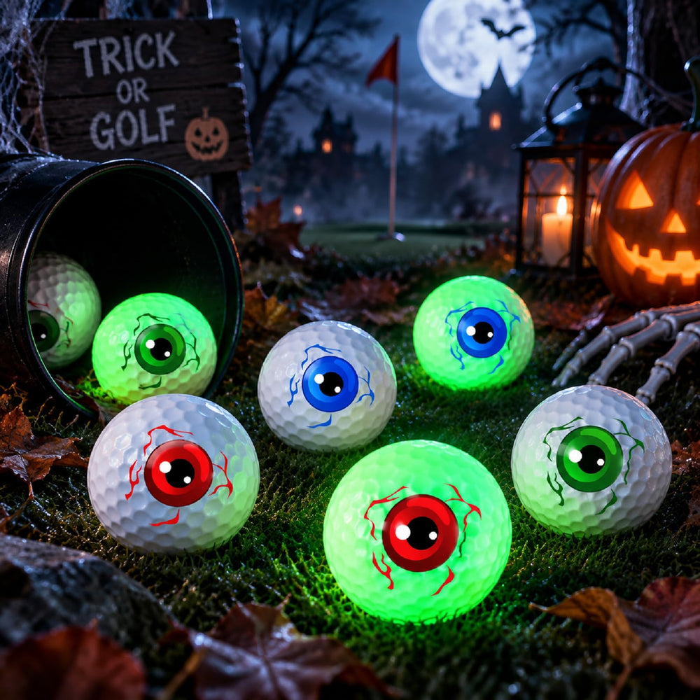 Skylety front packaging showing 12 eyeball golf balls and festive theme benefit