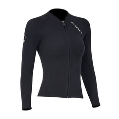 Skyone wetsuit top front view showing fit and streamlined design for warmth