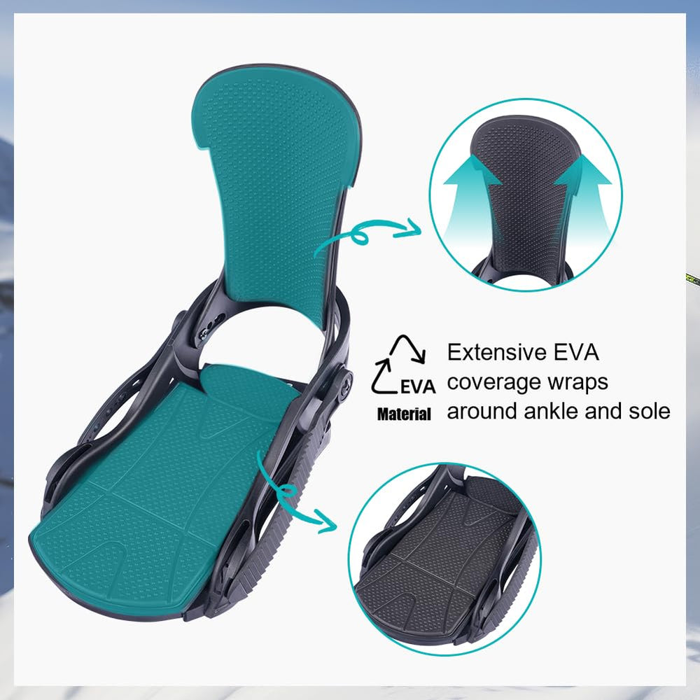 SkyPath binding beside snowboard boot to show size fit and adjustable toe cap benefits