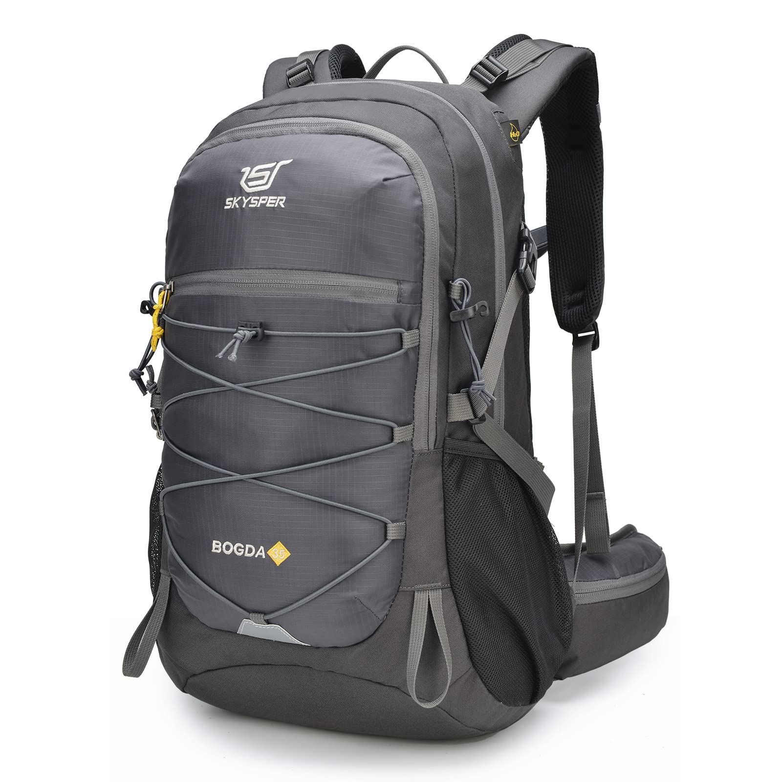 SKYSPER front view showing pockets and bungee for easy access