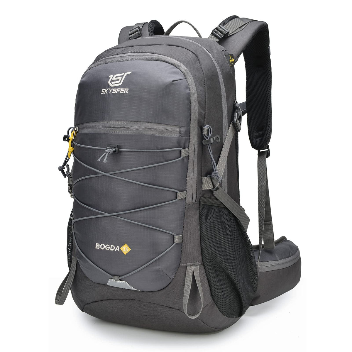 SKYSPER front view showing pockets and bungee for easy access