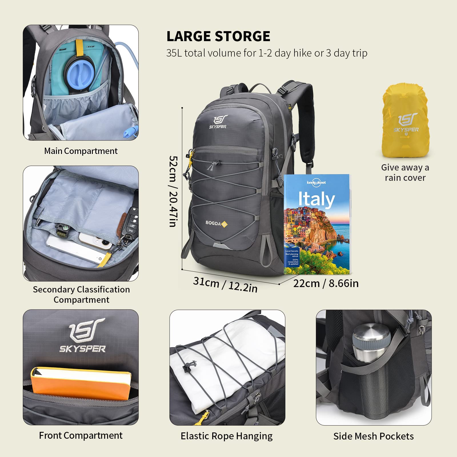 SKYSPER packed rain cover and reflective trims for visible protection