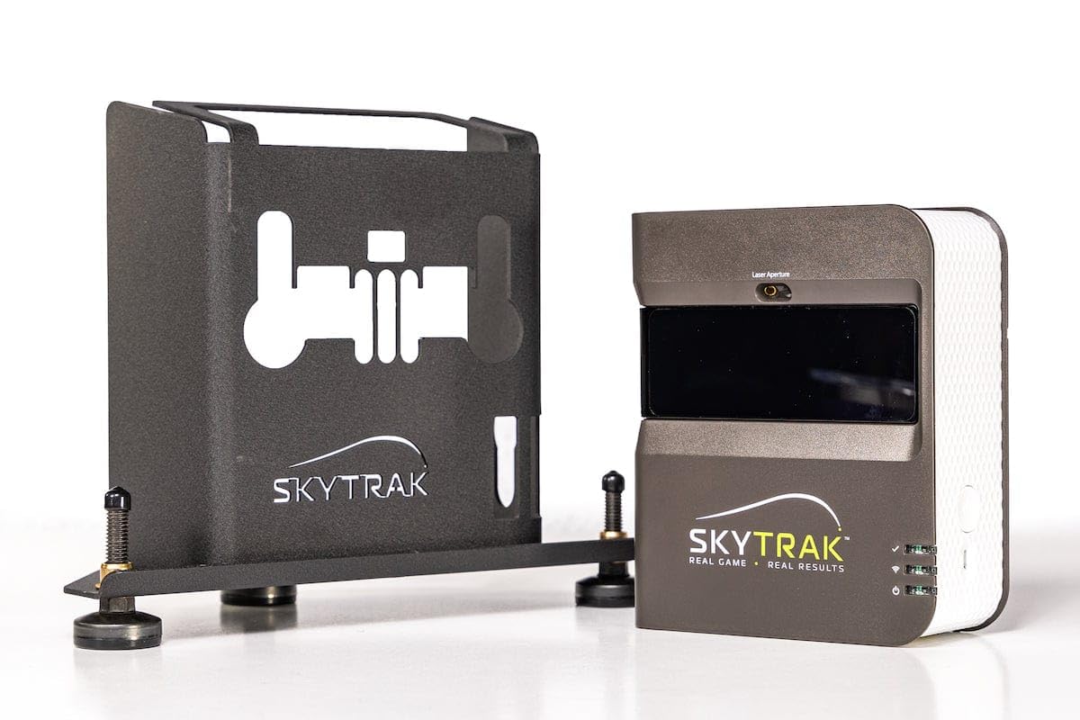 SkyTrak metal case close-up of reinforced latches and hinge for travel reliability
