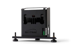 SkyTrak metal case front view showing durable shell and handle for secure transport