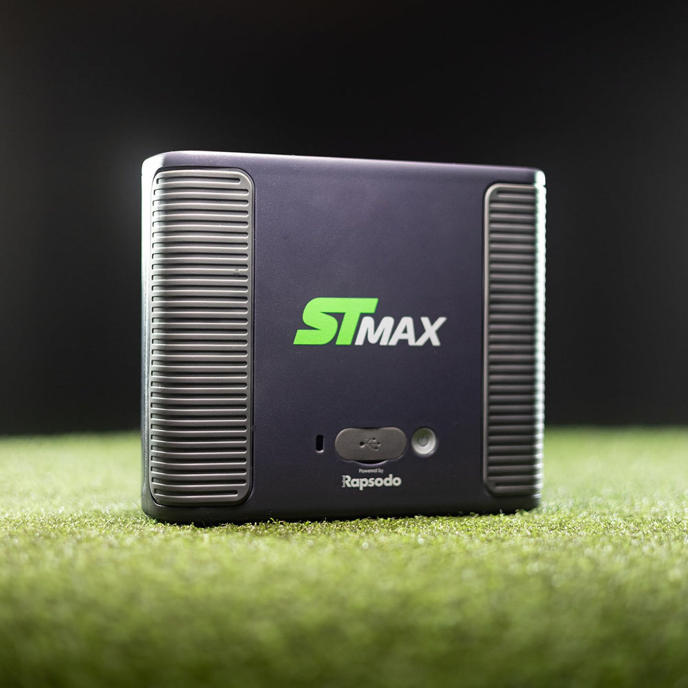 SkyTrak software interface on laptop showing shot metrics and drills