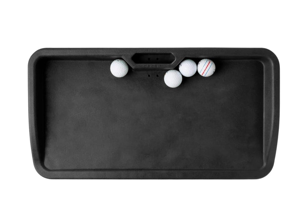 SkyTrak tray front view showing clean edges and ball wells for tidy practice
