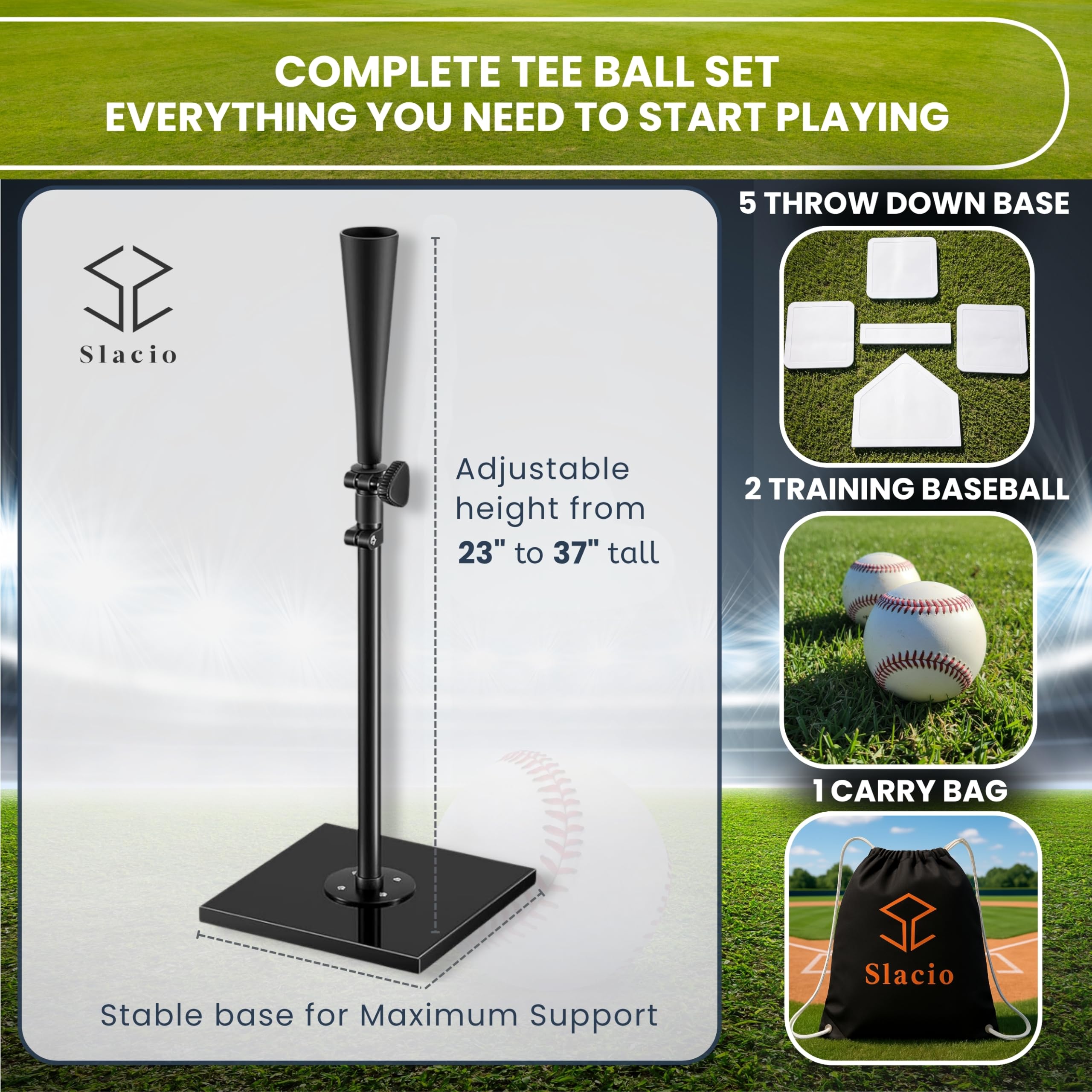 Slacio in-use child hitting from tee in backyard building skills