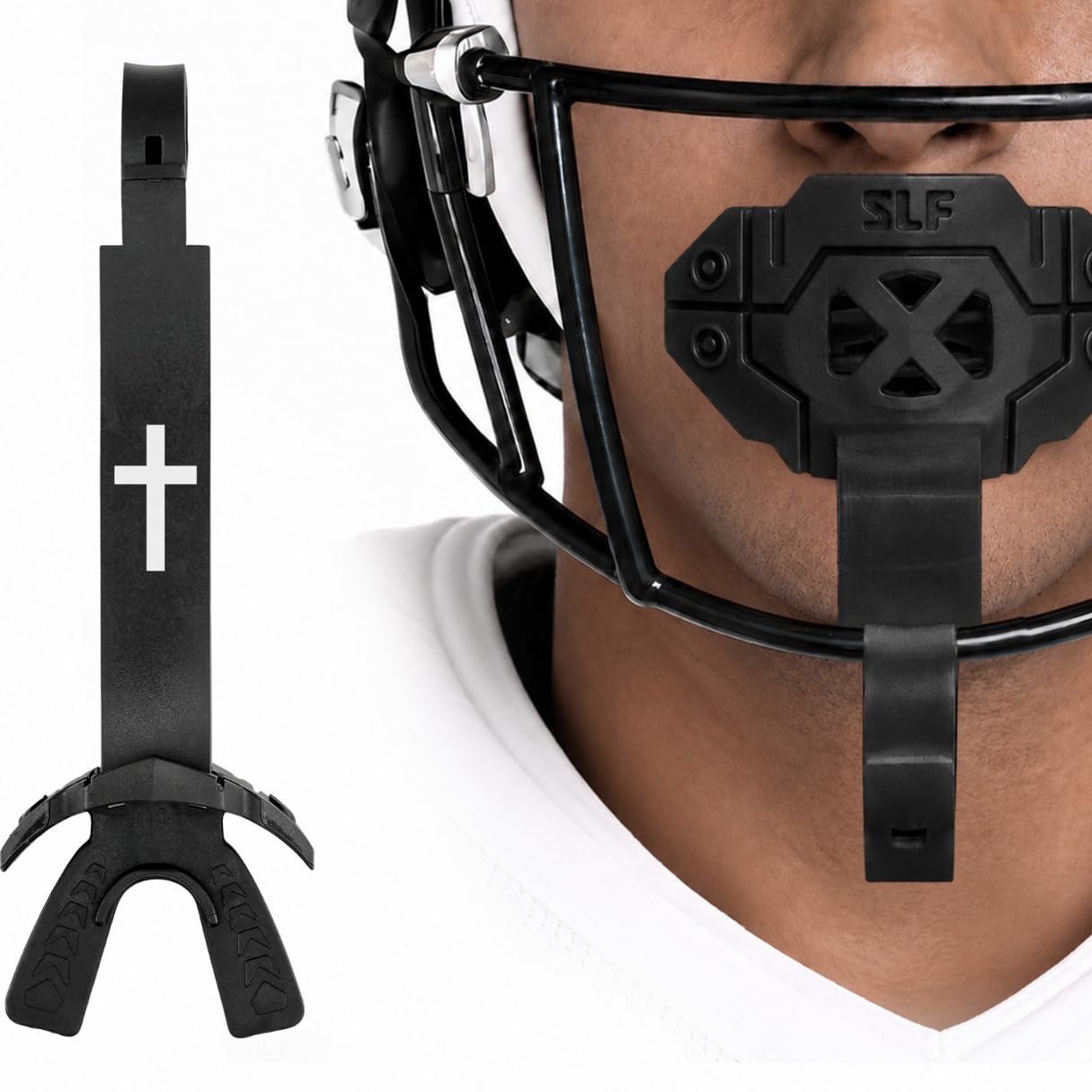 SLEEFS mouthguard front view showing shape and lip coverage benefit