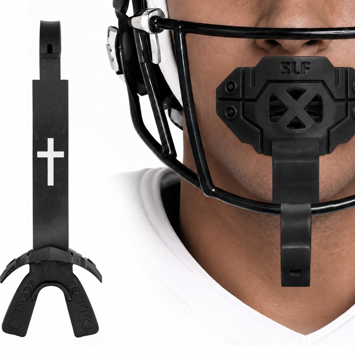 SLEEFS mouthguard front view showing shape and lip coverage benefit