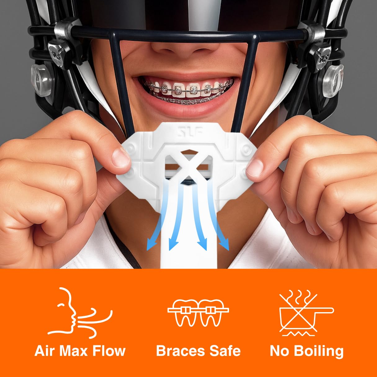 SLEEFS mouthguard worn by player demonstrating comfort and stability benefit