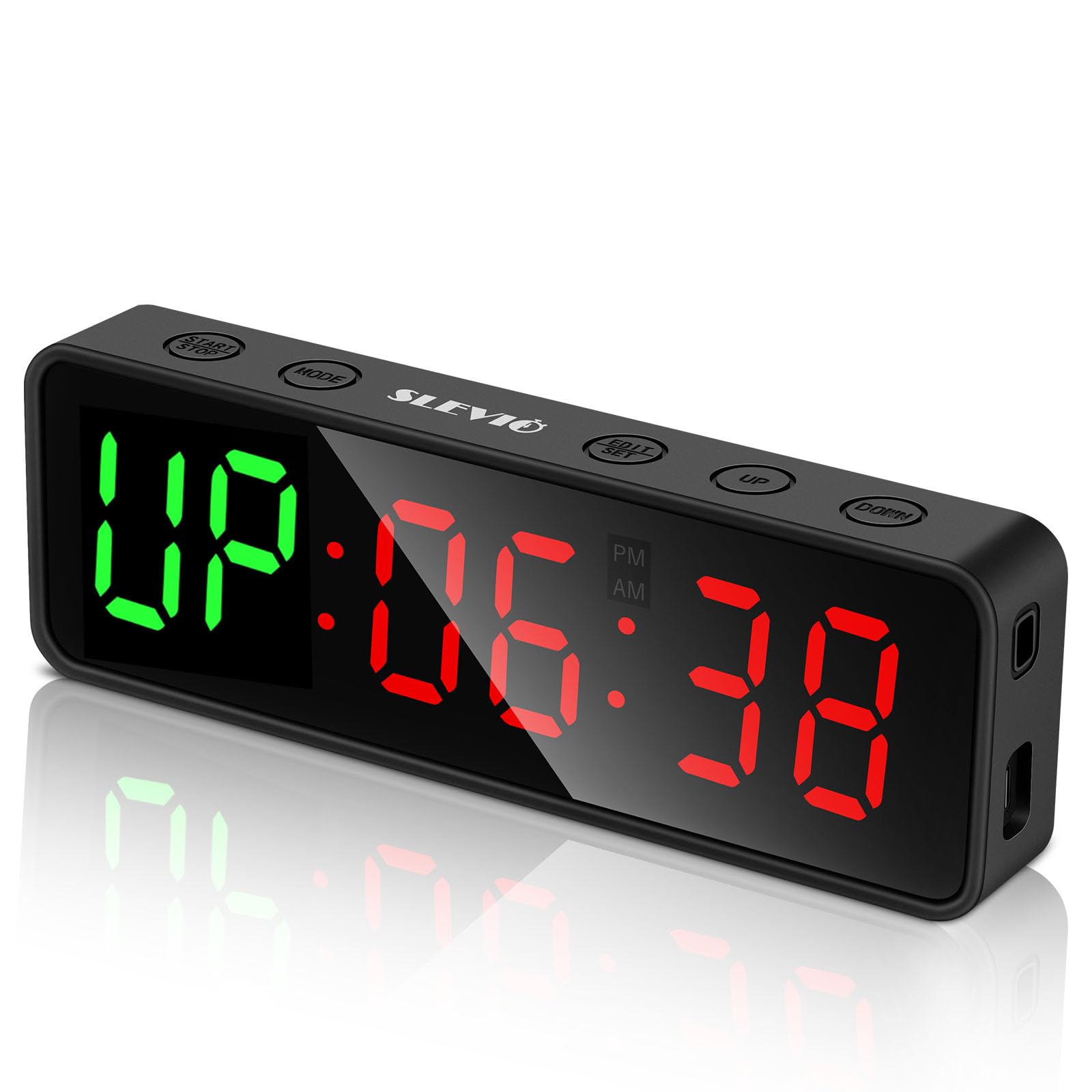 SLEVIO front display showing large LED digits for quick timing