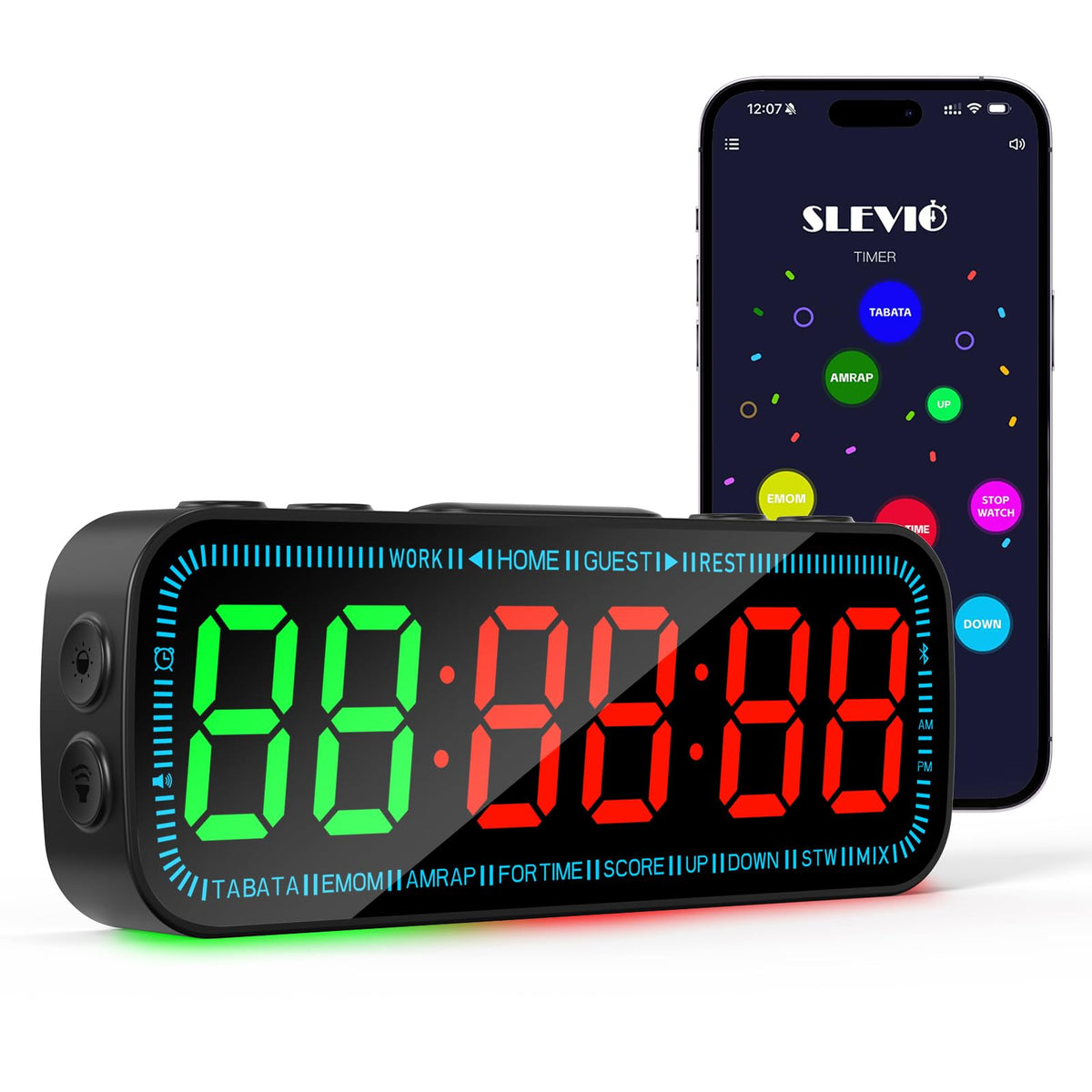 SLEVIO TIMER front display showing bright large LED time and mode for easy visibility