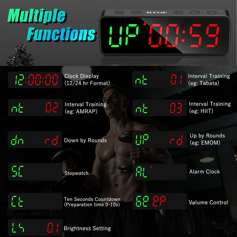 SLEVIO TIMER in a garage gym during a HIIT session for hands-free timing
