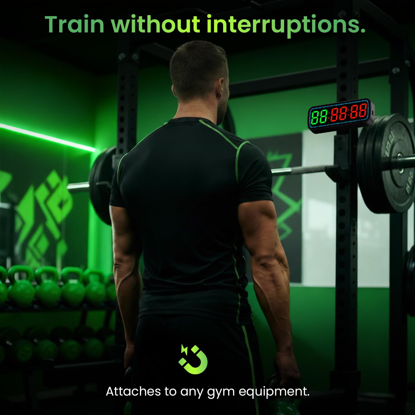 SLEVIO TIMER mounted in a garage gym environment for studio-style training benefit