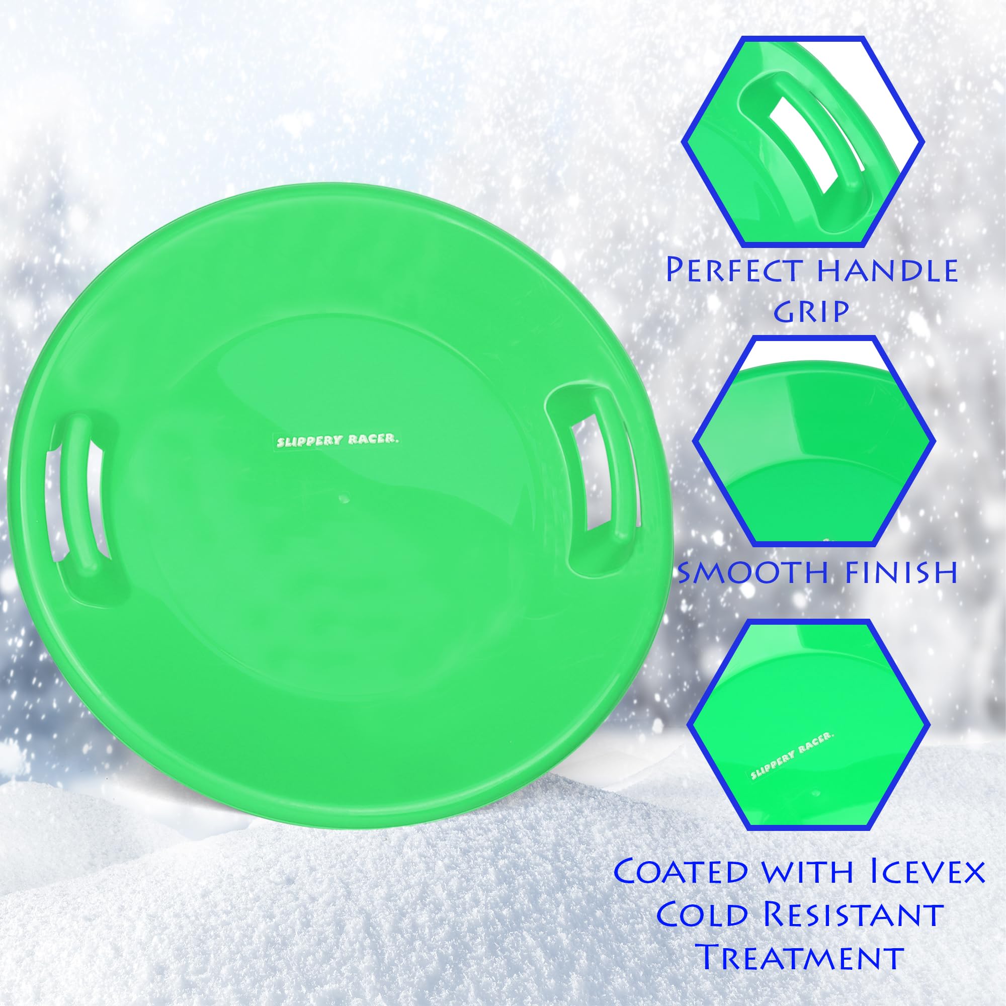 Slippery Racer molded dual handle detail enabling secure grip while sledding