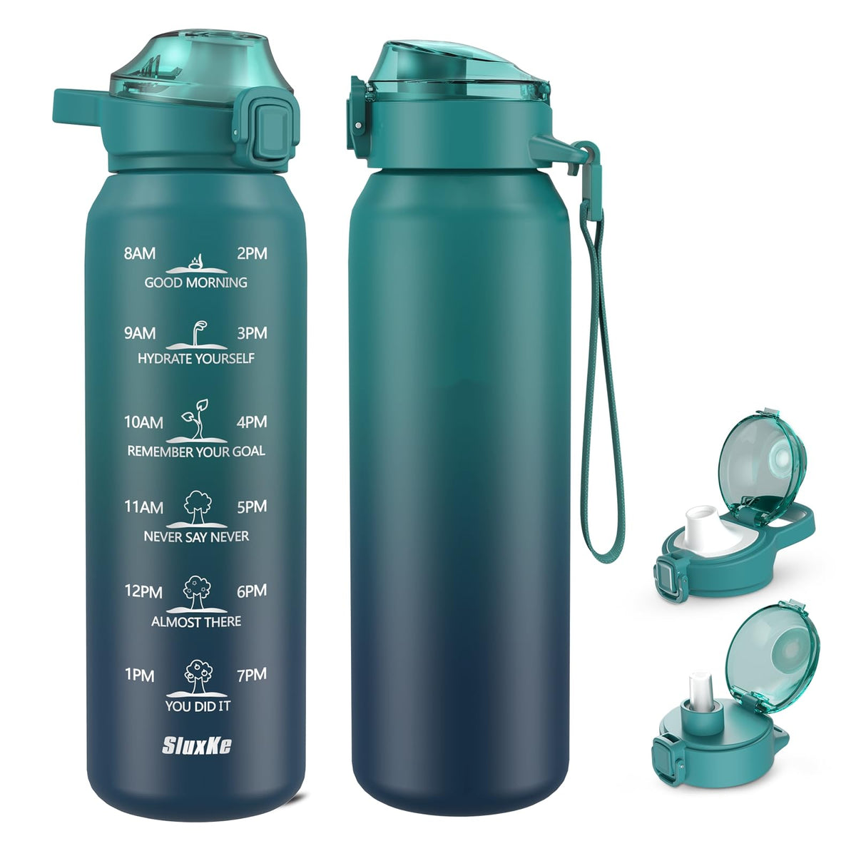 SLUXKE blue bottle front view showing sleek finish and compact size for commuting