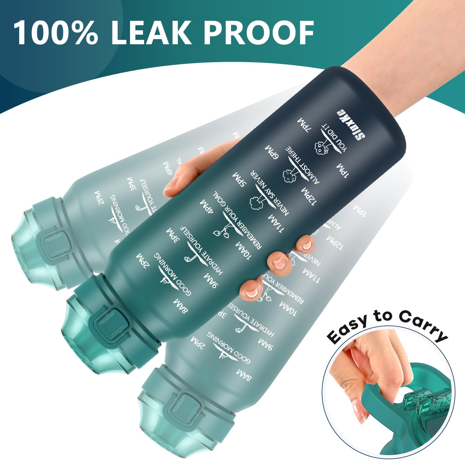 SLUXKE bottle in hand inside cup holder demonstrating perfect fit and portability