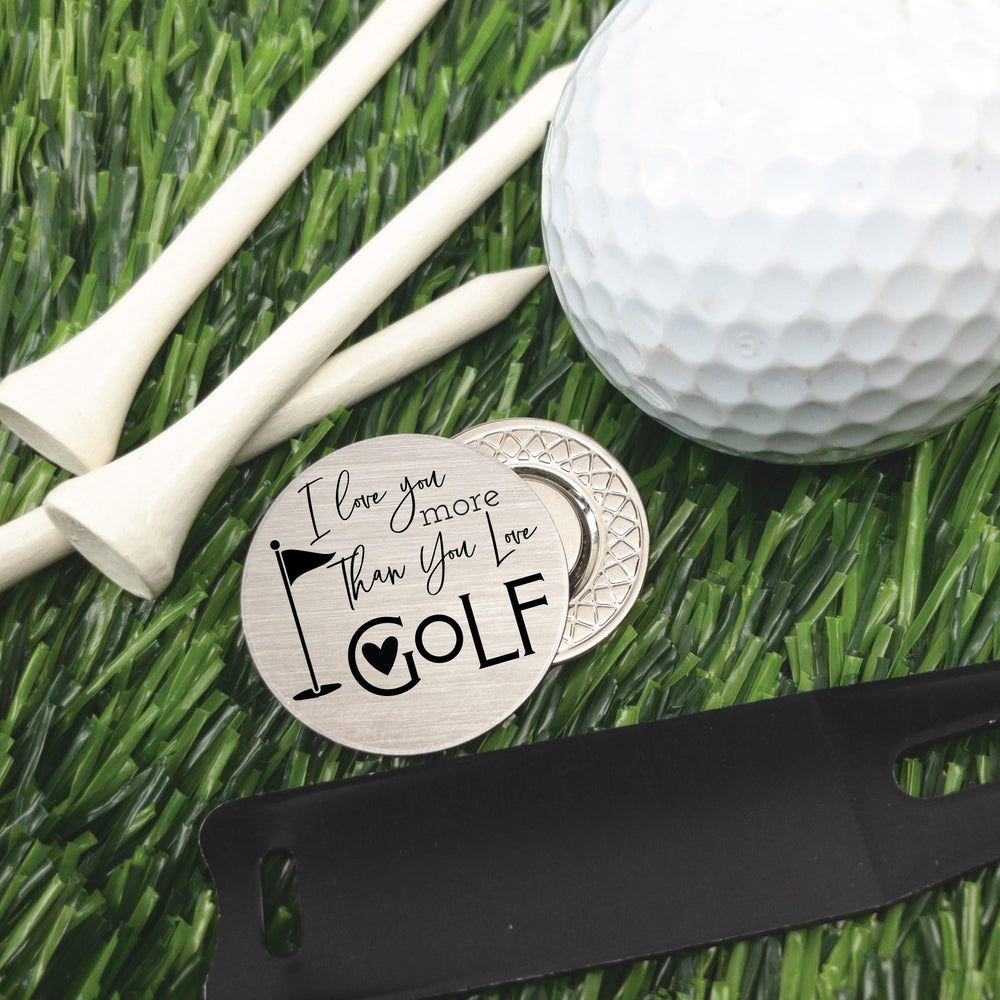 SM Design steel ball marker close-up showing engraved text and finish