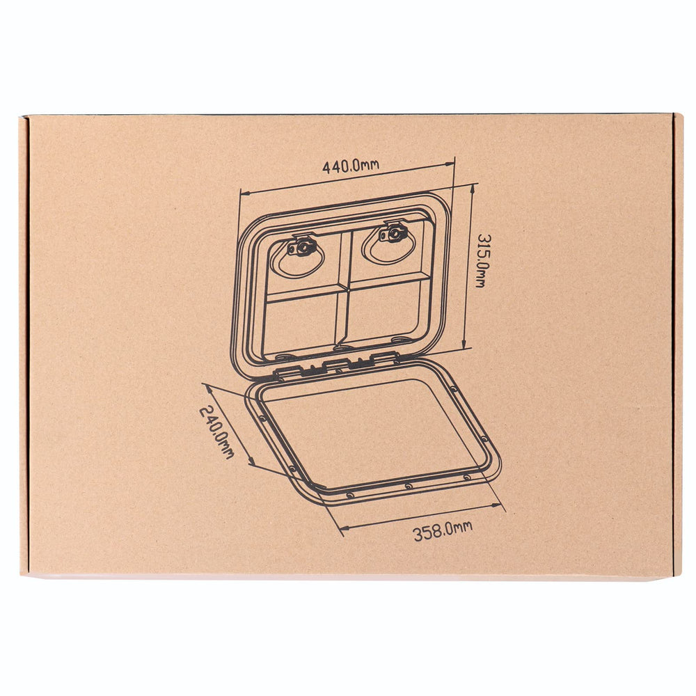 Smart Marine hatch beside ruler showing precise dimensions and accurate cutout sizing