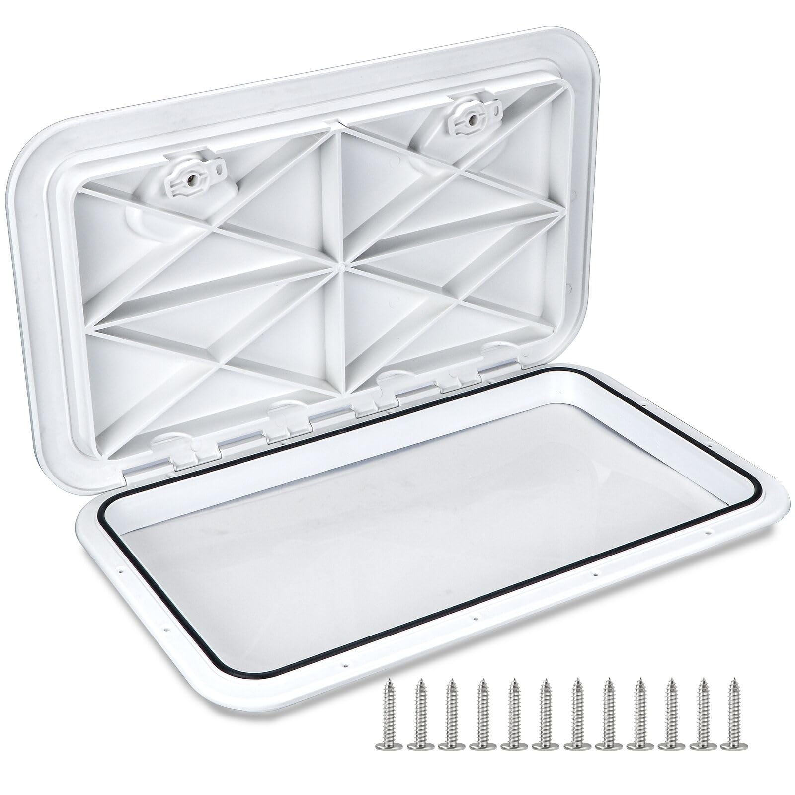 Smart Marine front view of white 24x14 hatch showing clean profile and durability