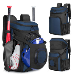 Smasrob front view of blue baseball backpack showing organized pockets and bat straps