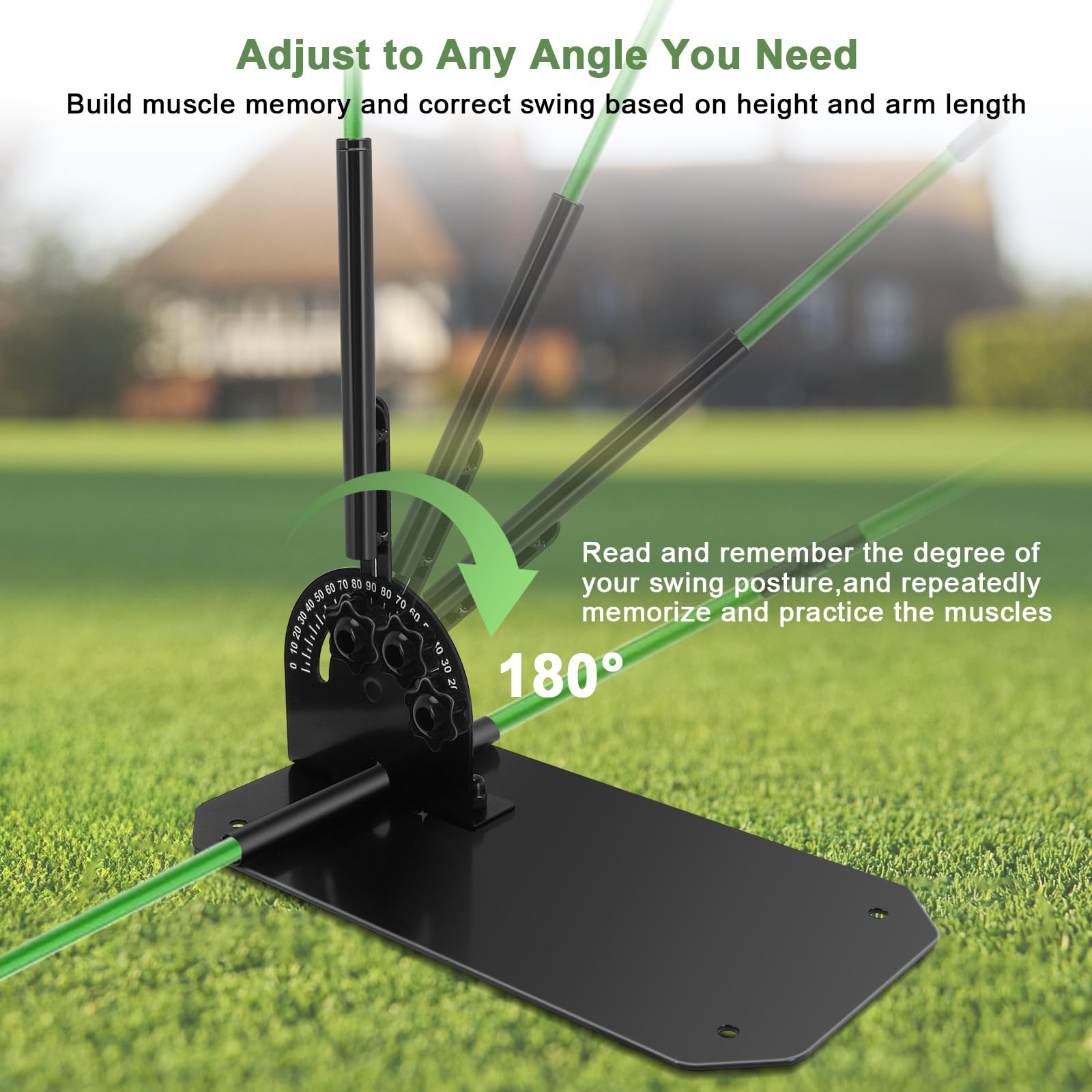 SMBDFOD in use on driving range with alignment rods improving swing plane