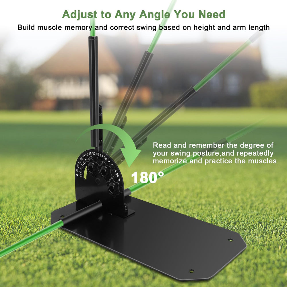 SMBDFOD in use on driving range with alignment rods improving swing plane