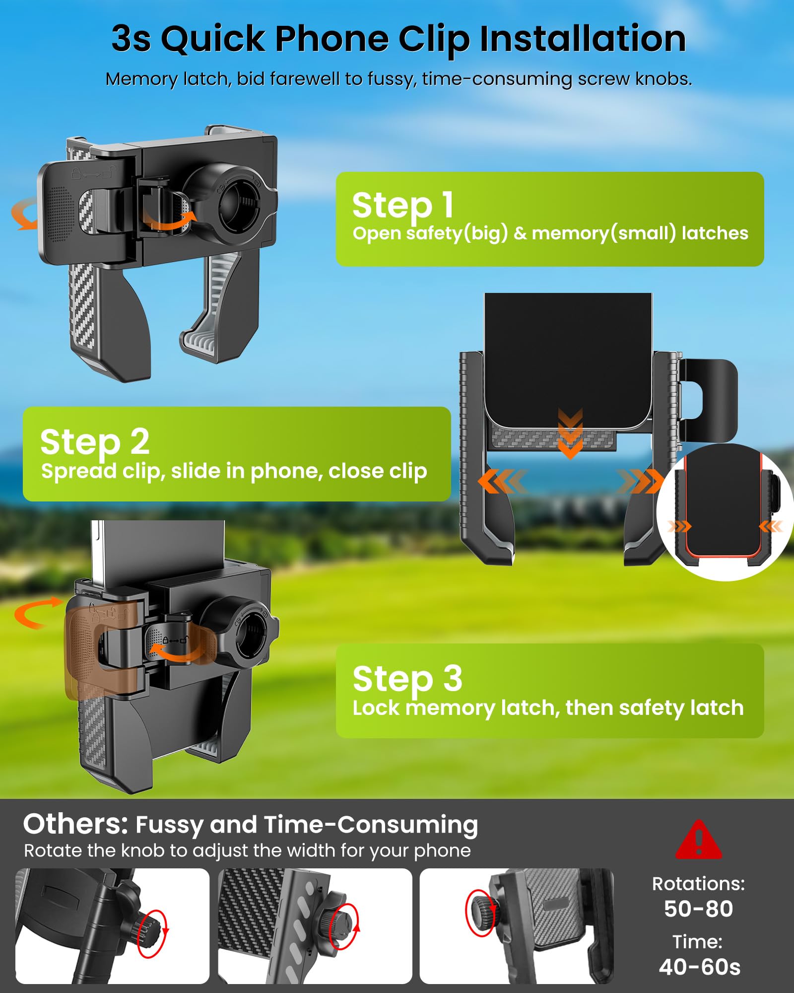 Smerkod clip memory latch mechanism enabling three-second installation