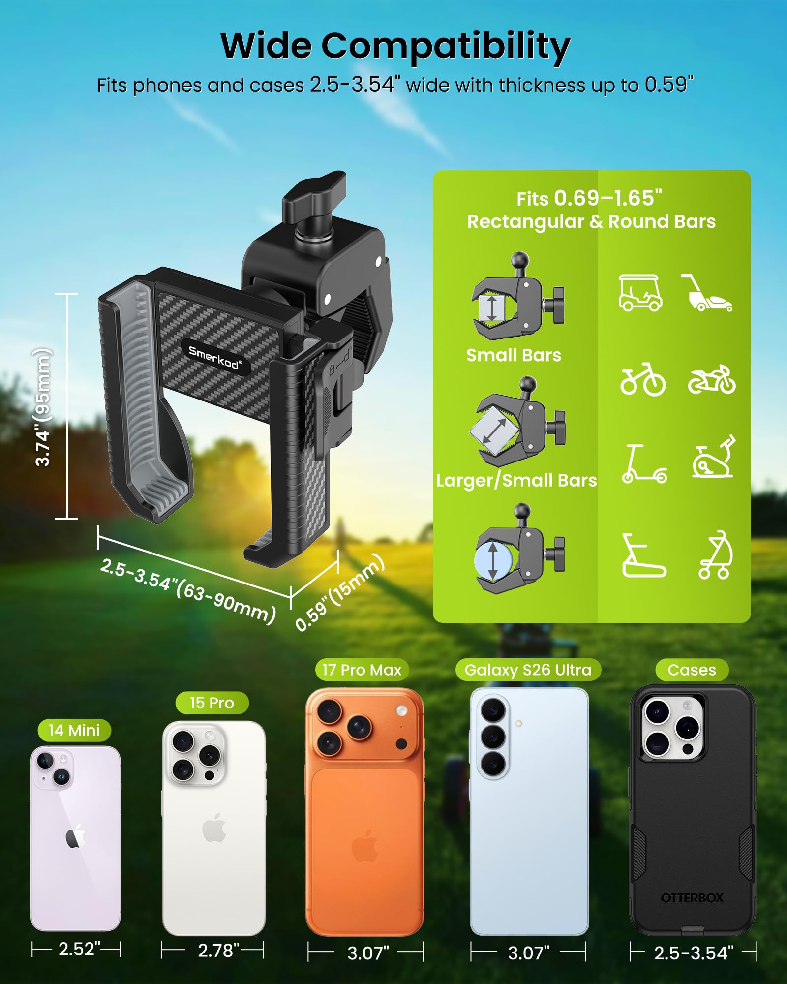 Smerkod phone in cradle with camera clearance for unobstructed recording
