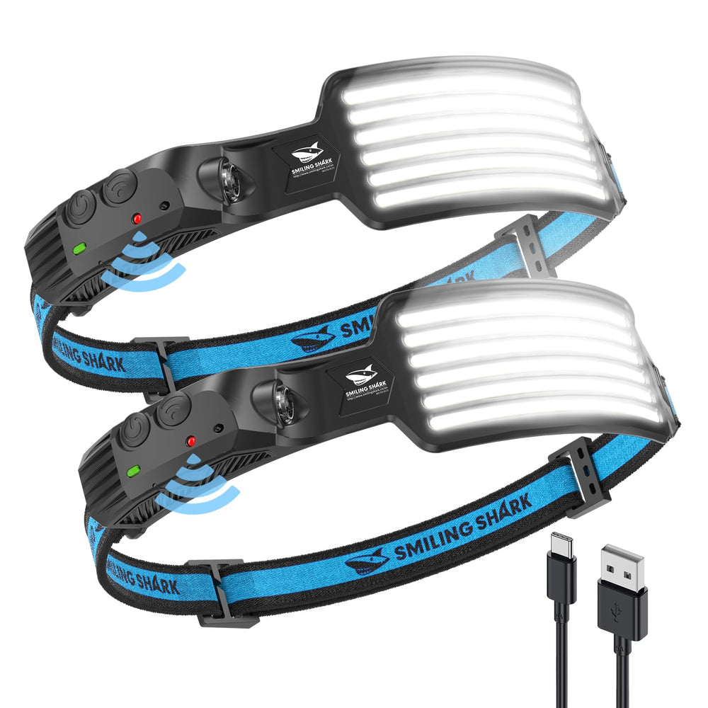Smiling Shark front view of two headlamps showing compact design and fast setup