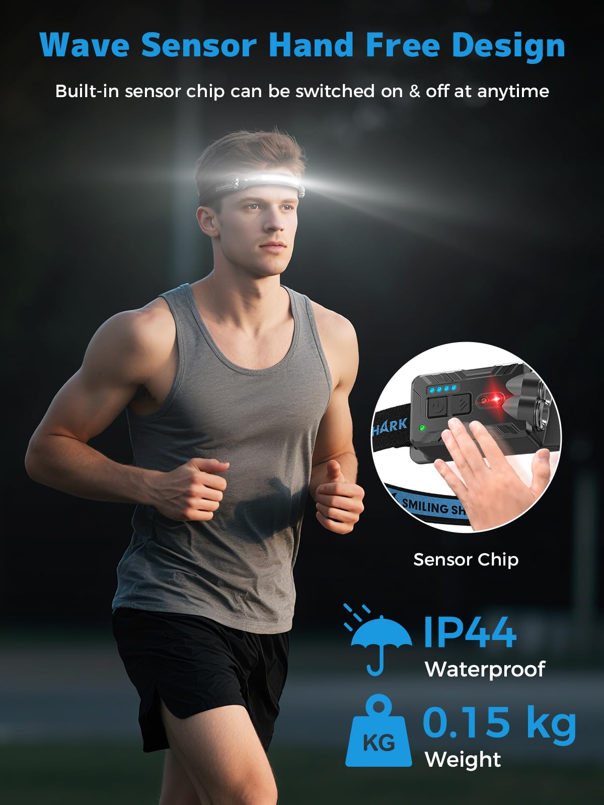 Smiling Shark adjustable headband demonstrating comfort and secure fit benefit
