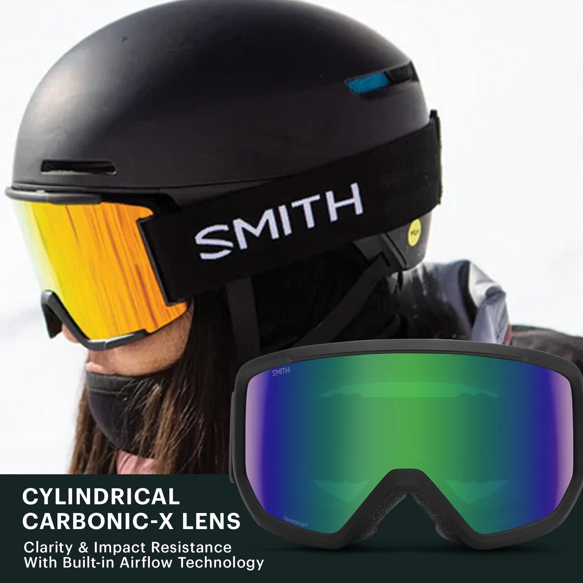 SMITH Transfer paired with a SMITH helmet demonstrating seamless fit and optimized venting