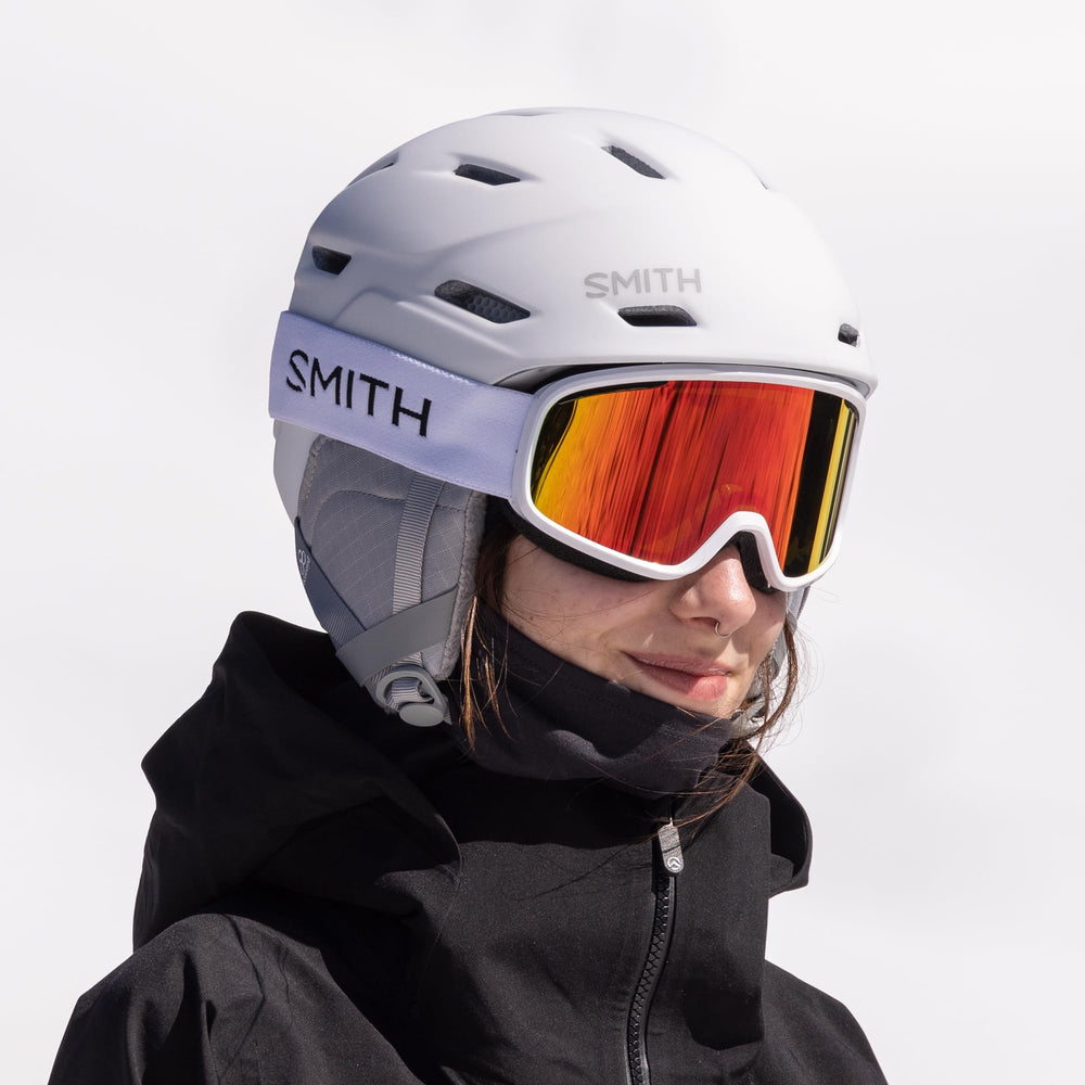 SMITH Vogue lifestyle shot on mountain demonstrating performance and visibility in snow