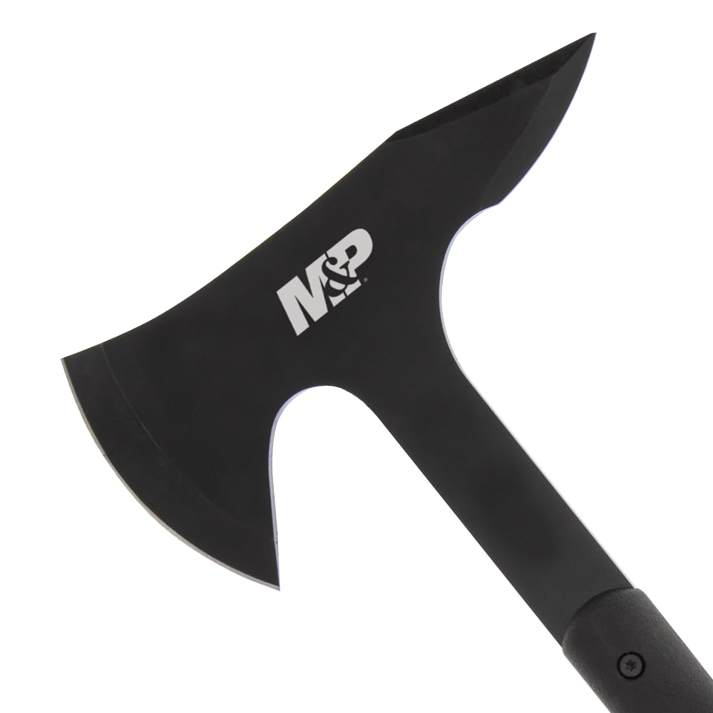 Smith & Wesson axe in sheath attached to backpack for fast access and safe carry