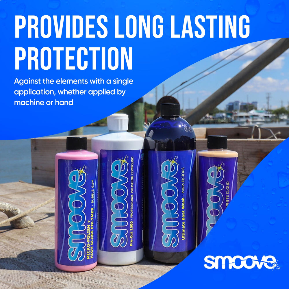 Smoove being applied to boat hull showing restored shine and protection
