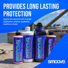 Smoove being applied to boat hull showing restored shine and protection