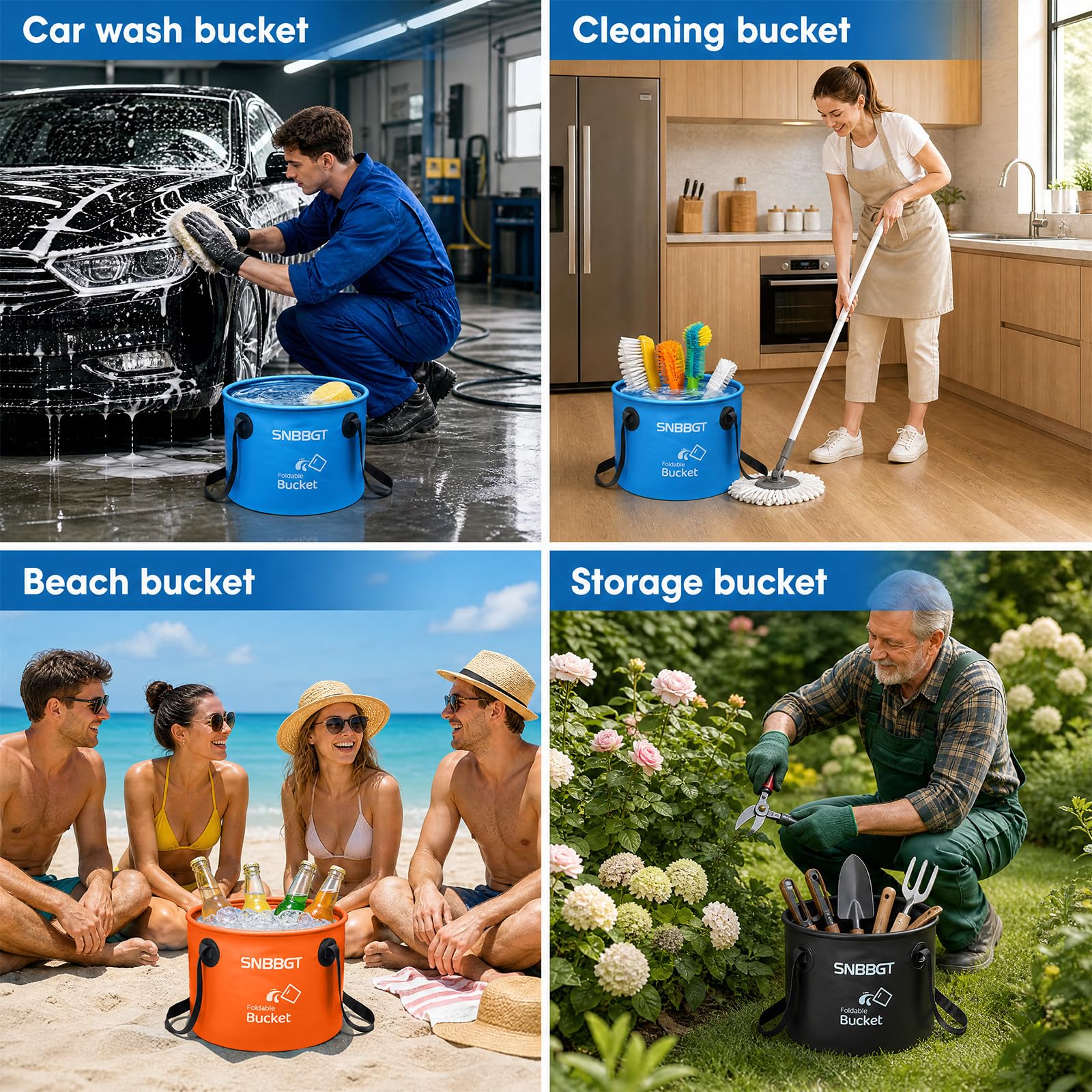 SNBBGT camping scene with bucket in use indicating outdoor versatility
